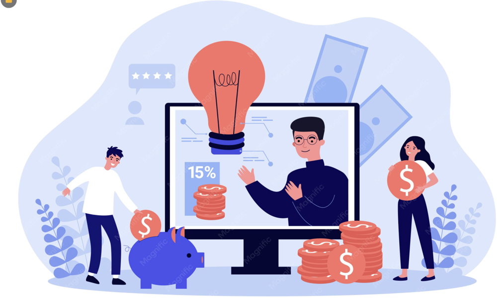 Salary savings and payroll growth illustrated with coins, a piggy bank and a screen